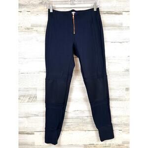The Base Womens M Navy Blue Ribbed Viscose Flat Front Zip Cuffed Ankle Pants
